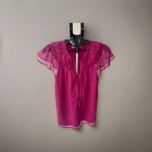 Loft Pink Shimmery Blouse With Gold Accents Size M Valentines Day